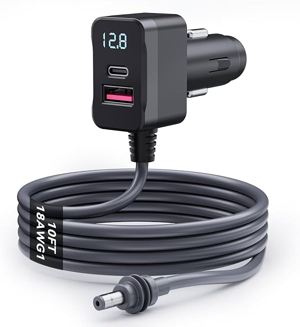 Adaptador de auto para Starlink Mini de 10 pies, cable 3 en 1 y adaptador 12V-24V con pantalla | Adaptadores 12V para autos, camiones, casas rodantes | USB-C PD 36W y USB-A QC 18W | Resistente al agua