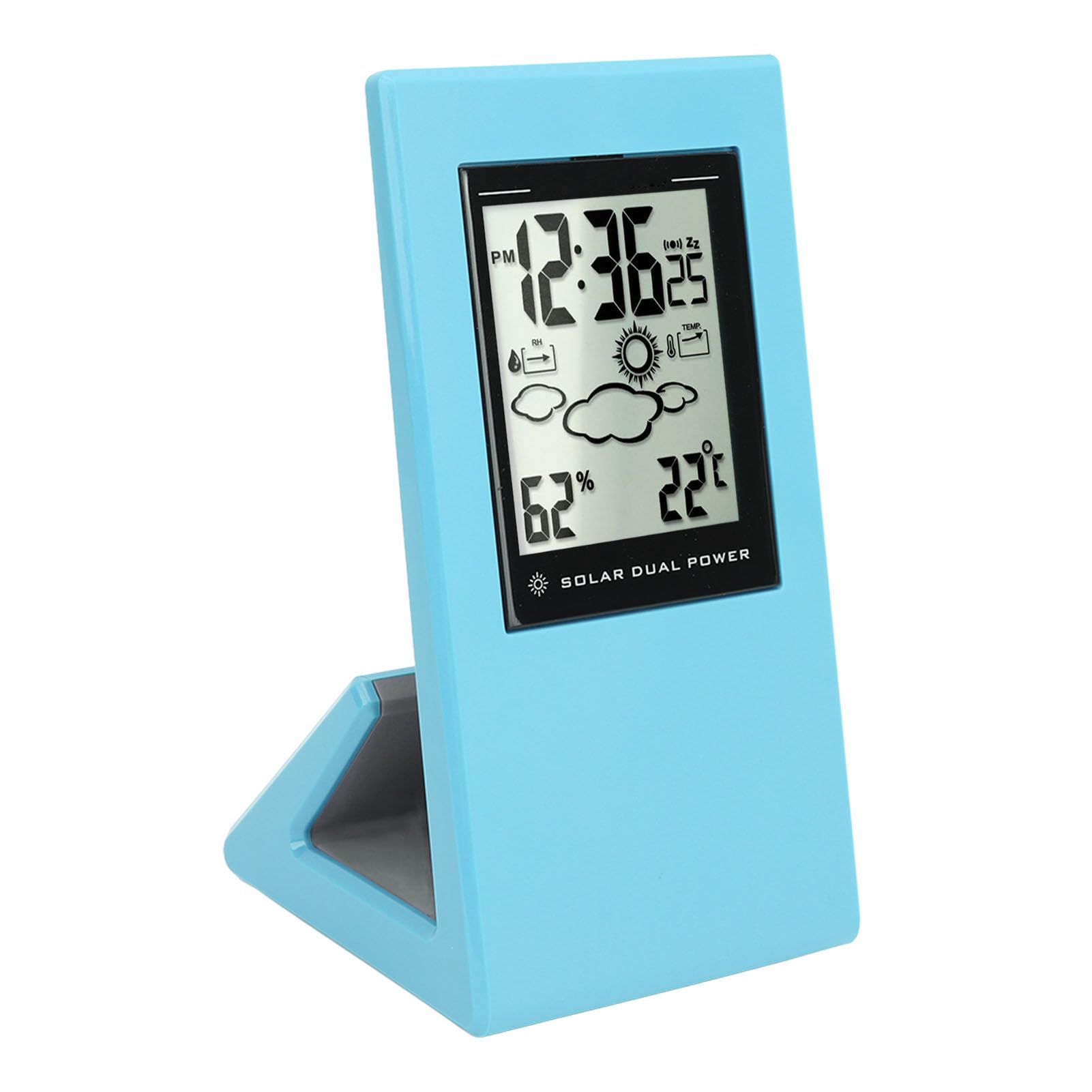 Weather Temperature Humidity Clock, Weather Stations Indoor Outdoor Thermometer, Temperature Humidity Monitor with Sensor and Switching Function, Home Weather Station (Blue)