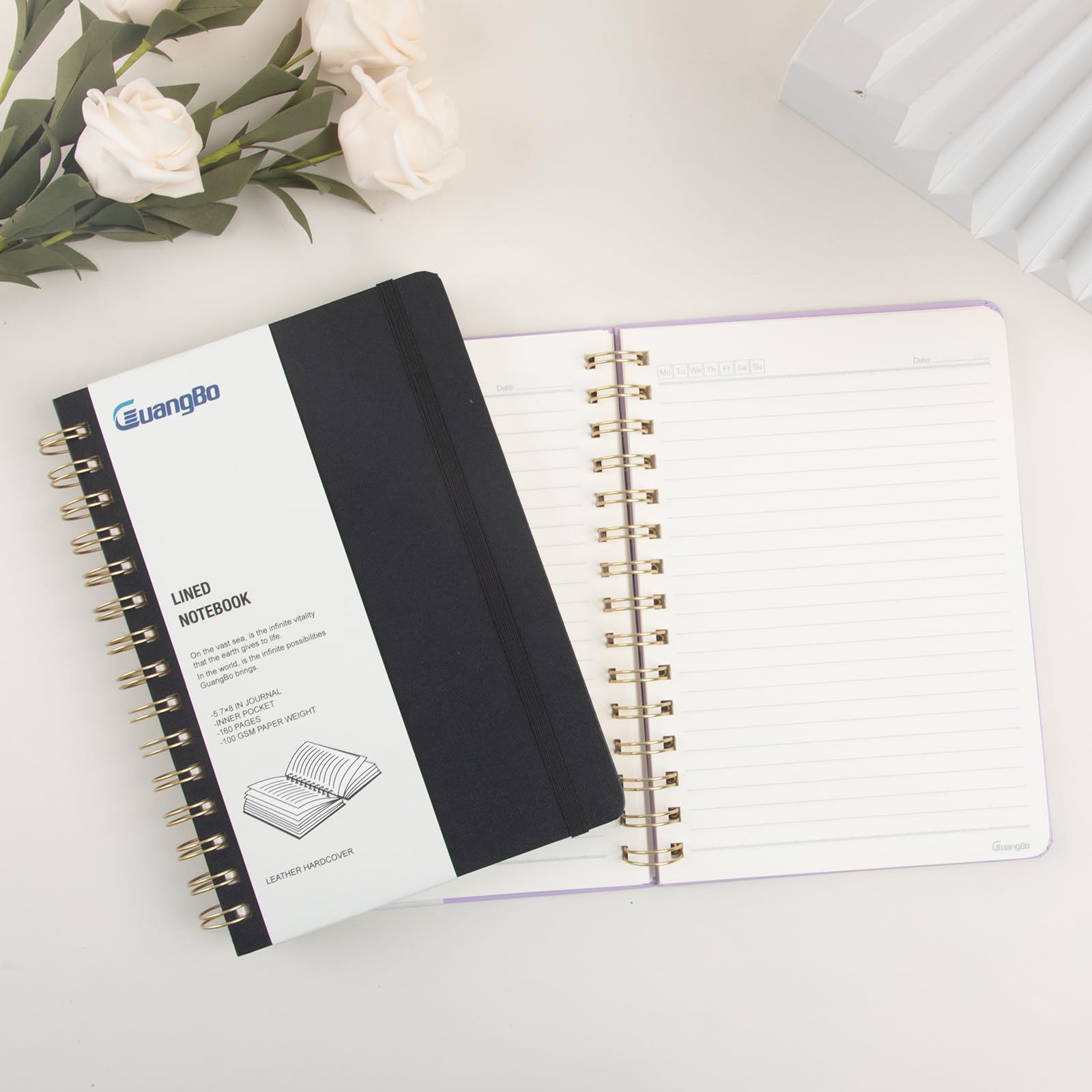 Lined Spiral Journal Notebook for Work with 160 Pages, 5.6" x 8" Hardcover Notebooks Journals Medium Size for Writing Women Men, Black