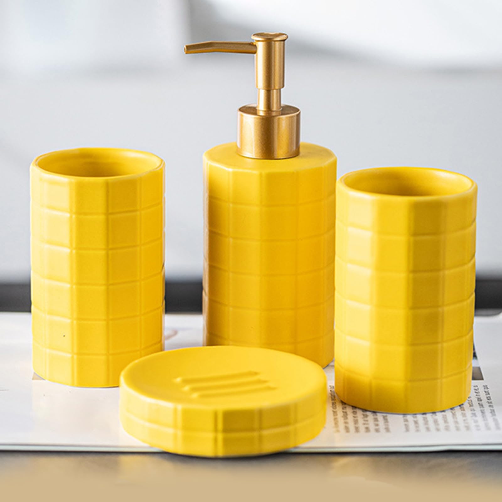 Set da bagno in ceramica di alta qualità con base antiscivolo dispenser di sapone e bicchiere per spazzolino da denti, set da bagno in ceramica per bagno