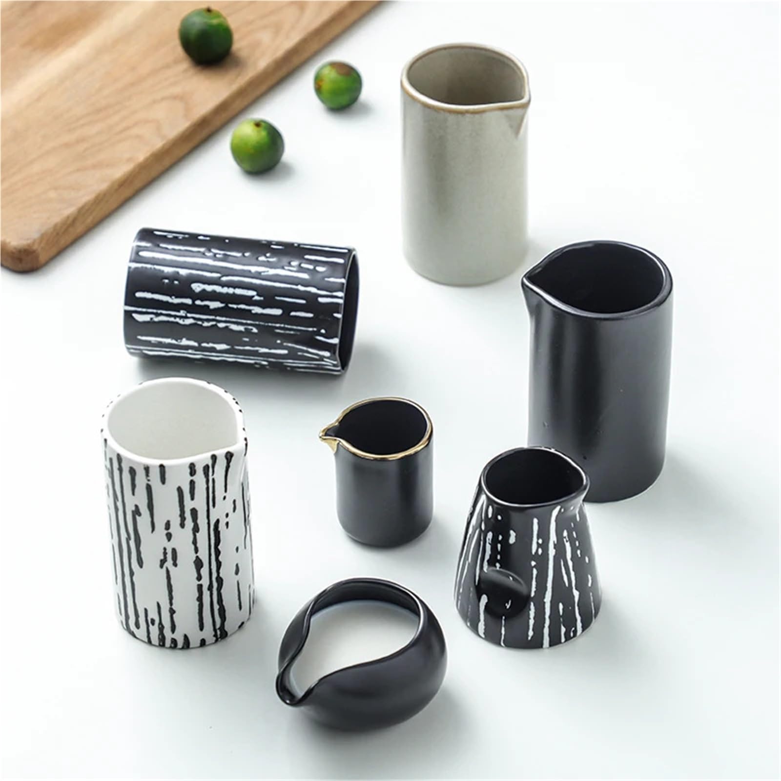 Taza de leche cerámica, tarro, taza y miel, café, cubo jugo, azúcar, for el hogar, 2 uds Para Espumar(Brown yellow-100ml)