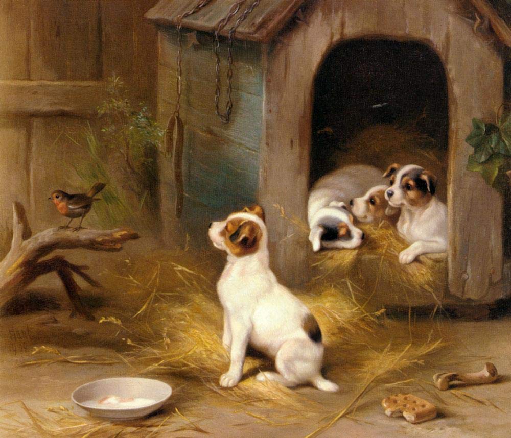 Toperfect Ölgemälde handgefertigt €50-2000 von Lehrern der Kunstakademien, Gemälde auf Leinwand, 5 berühmte Kunstwerke, The Puppies, Hund, Haustier, Tier, Edgar Hunt, klassisch –6