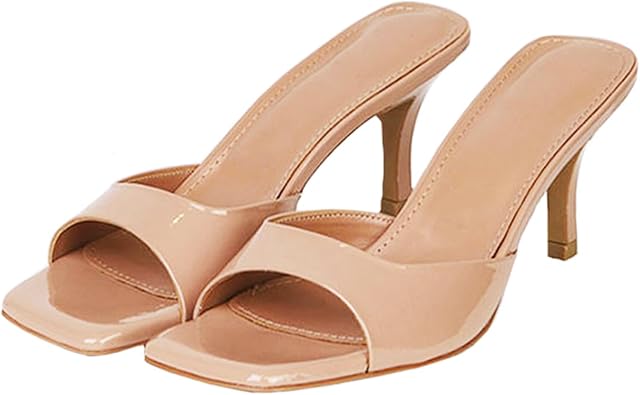 Womens Pu Kitten Heel Fish Mouth Dress Sandals Comfortable Square Open Toe One-Strap Stiletto Backless One-Step Sexy Sandals Suitable for Business Work Party