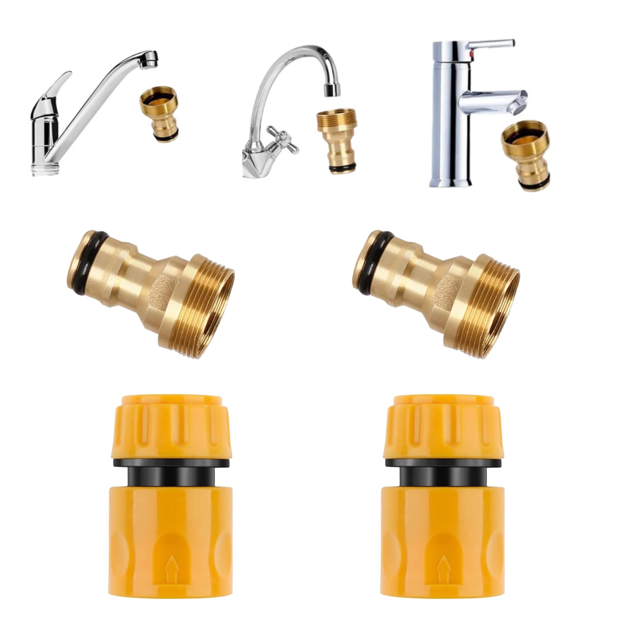 Czyan Universal Kitchen Mixer Tap Hose Connector Kit 22mm/24mm, Brass Tap Adapter with ABS Quick Connector - Convert Indoor Tap for Outdoor Hosepipe, Garden Hose Pipe Fitting - 2 Set
