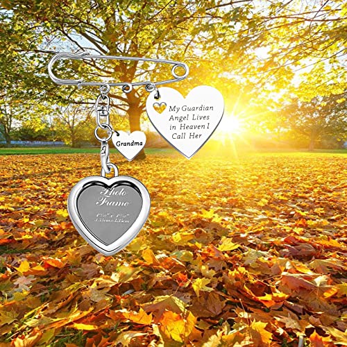 Image of LQRI Wedding Memorial Gift Wedding Boutonniere Bouquet Charm Pin Guardian Angel Grandma Walk Down The Aisle Bridal Charm in Memory of Grandma