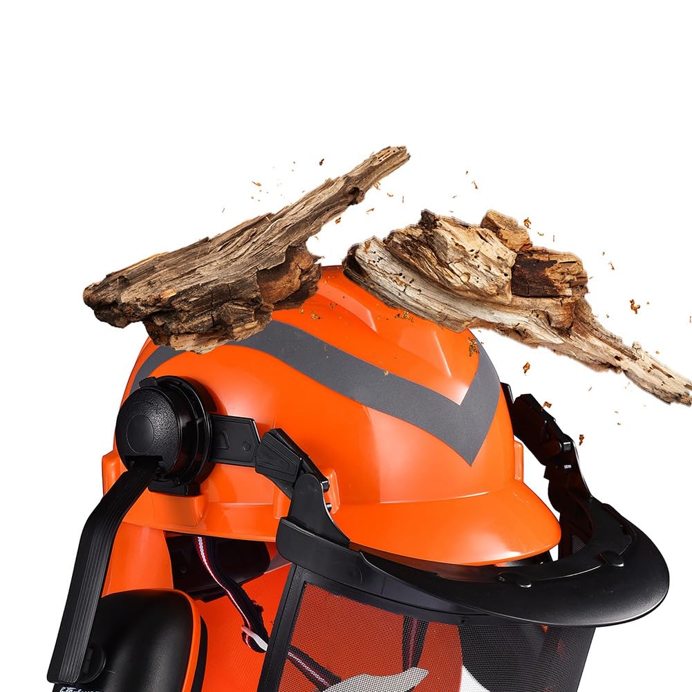 Industriale per Motosega con Rete per Le Orecchie e Visiera In Plastica Trasparente, Regolabile, per Lavori Forestali e di Arboricoltura.