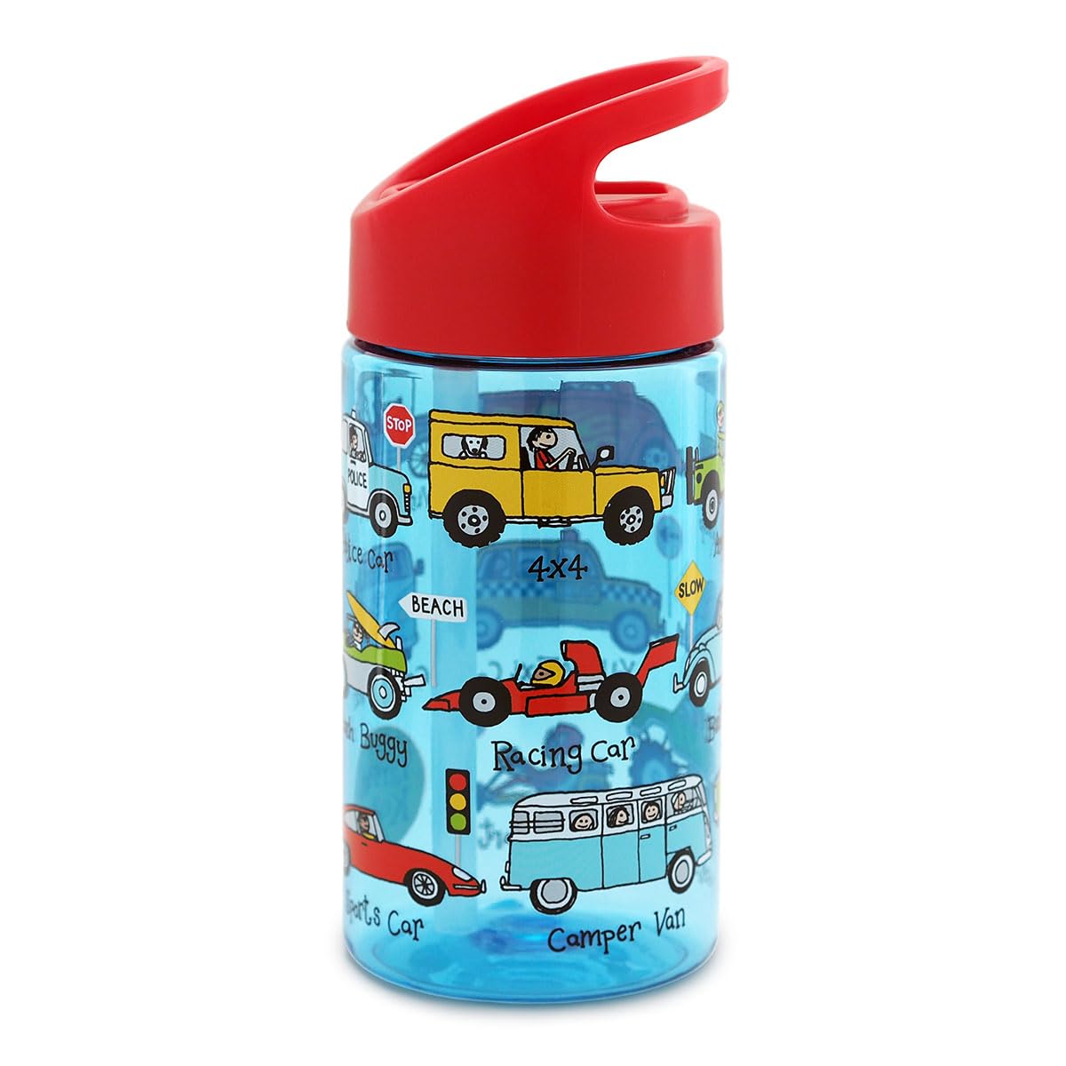 Tyrrell Katz Kids Drinking Bottle with Cars Print and Straw - Dishwasher Safe Lightweight Boys Sports Water Flask - 400 ml โ image 1
