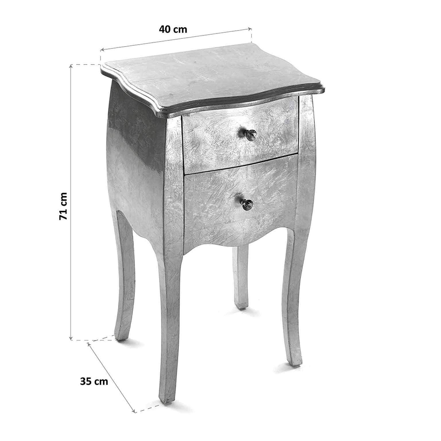VERSA Cagliari Comodino Tavolino o ausiliario per la Camera da Letto o Il Soggiorno Cassettiera, con 2 cassetti, Misure (A x L x l) 71 x 35 x 40 cm, Legno, Colore Argento
