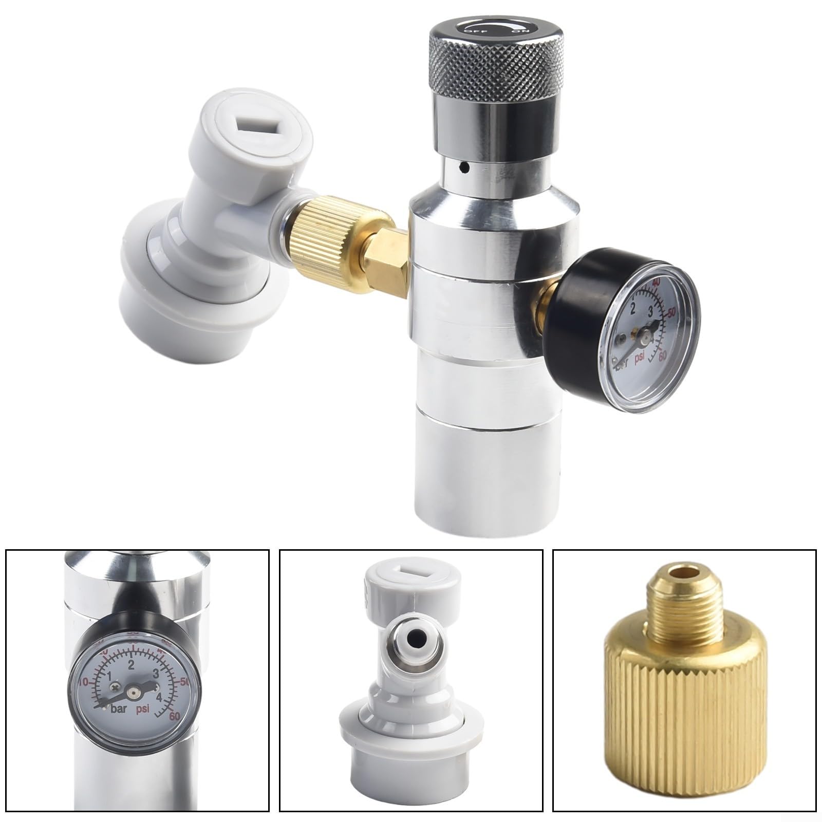 Keg adapter do ładowania z regulatorem ciśnienia 0-30 PSI, adapter do napełniania 3/8 cala, gwint 3/8 cala, do wkładów 12 G 16 G, Ball Lock, szybkie zapięcie gazu, do piwa, kawy, kombuchy