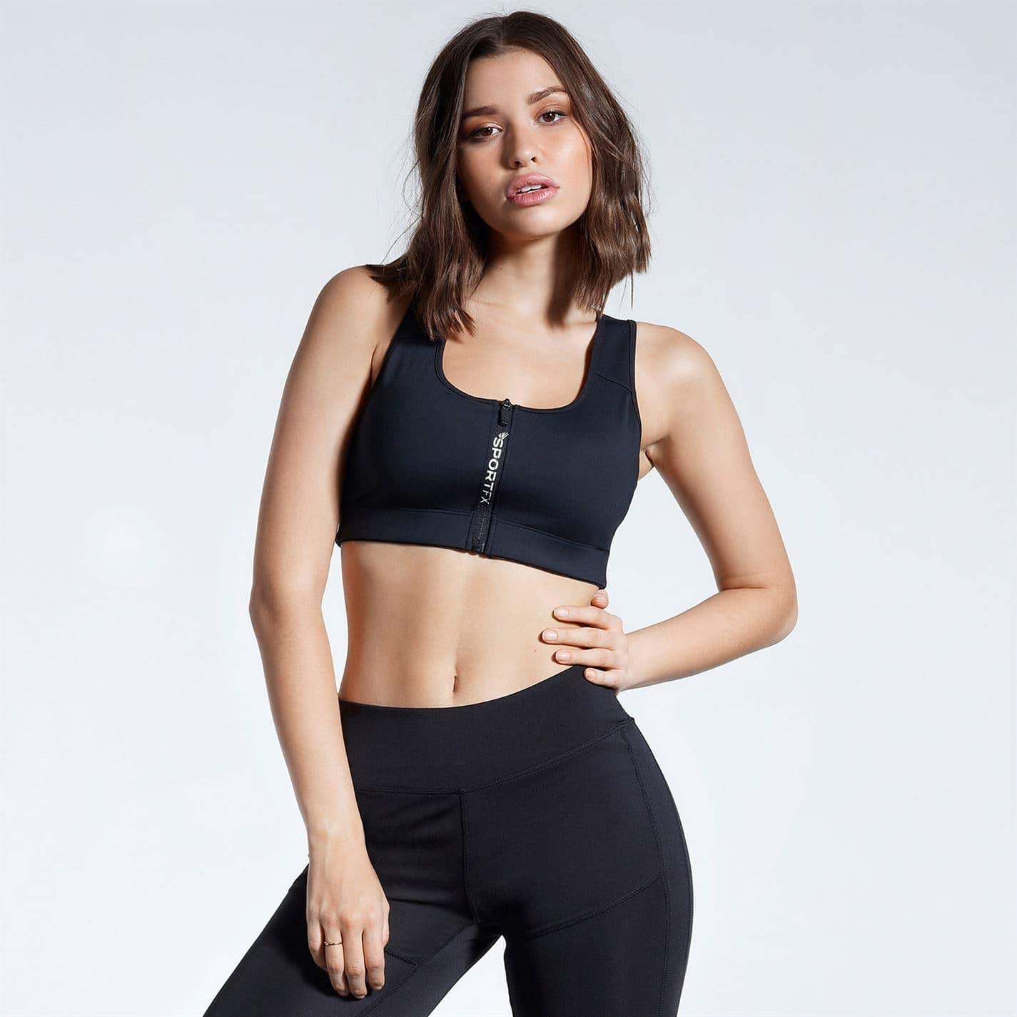 Sportfx Women Zip Bra Training Running Gym Fitness Top
