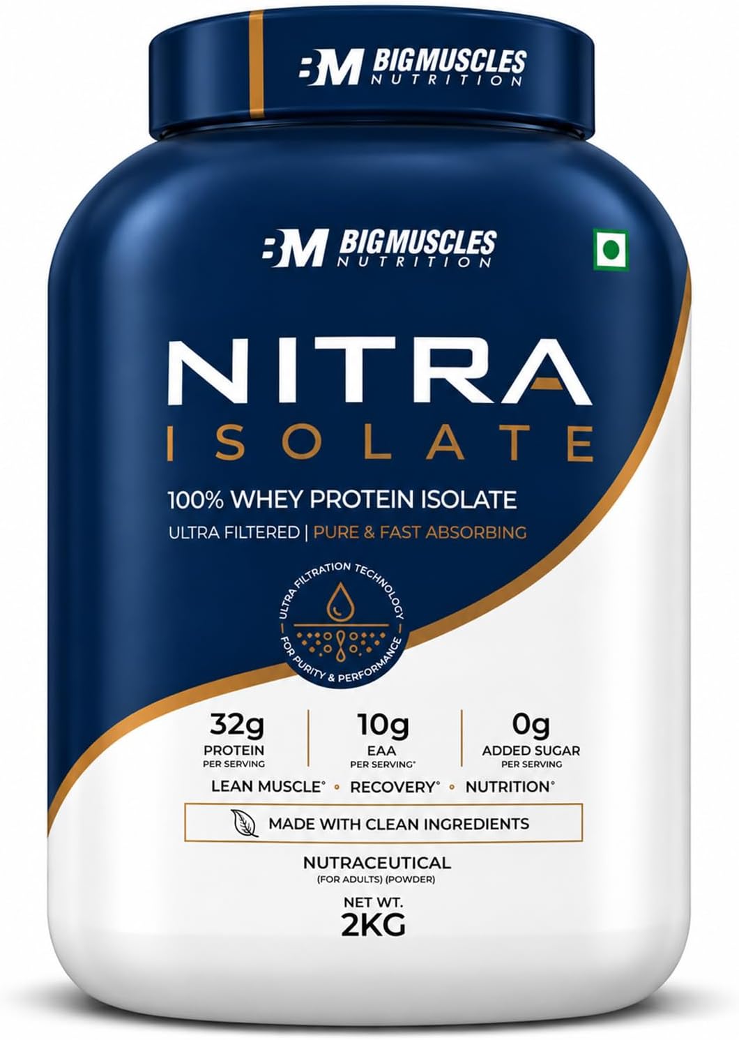 Bigmuscles Nutrition Nitra Isolate [2kg, Rich Chocolate] | 32g Protein | 10g EAA | Whey Protein with ProHydrolase Enzyme Tech. For Faster Absorption