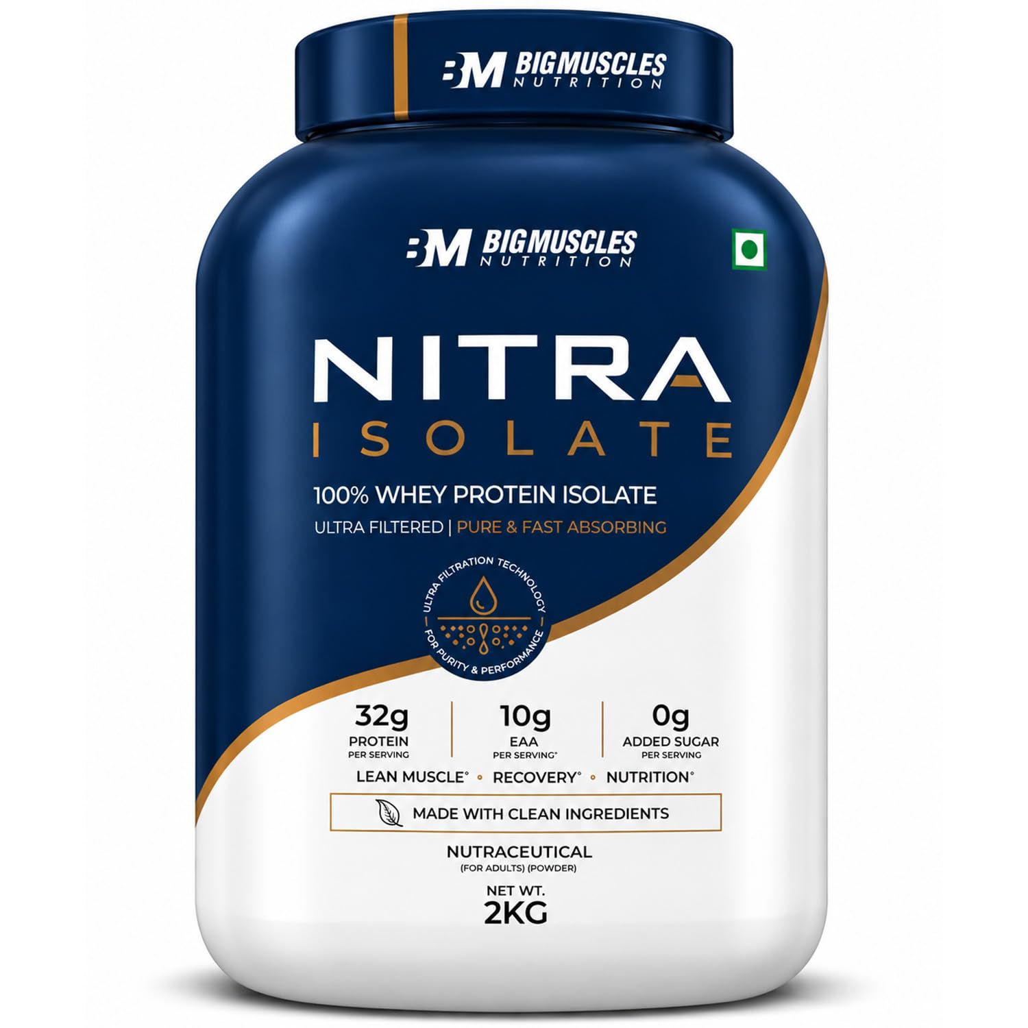 Bigmuscles Nutrition Nitra Isolate [2kg, Malai Kulfi] 32g Protein | 10g EAA | Whey Protein with Bromelian For Faster Absorption | Informed Choice UK Certified | No Added Artificial Sweeteners, Flavours