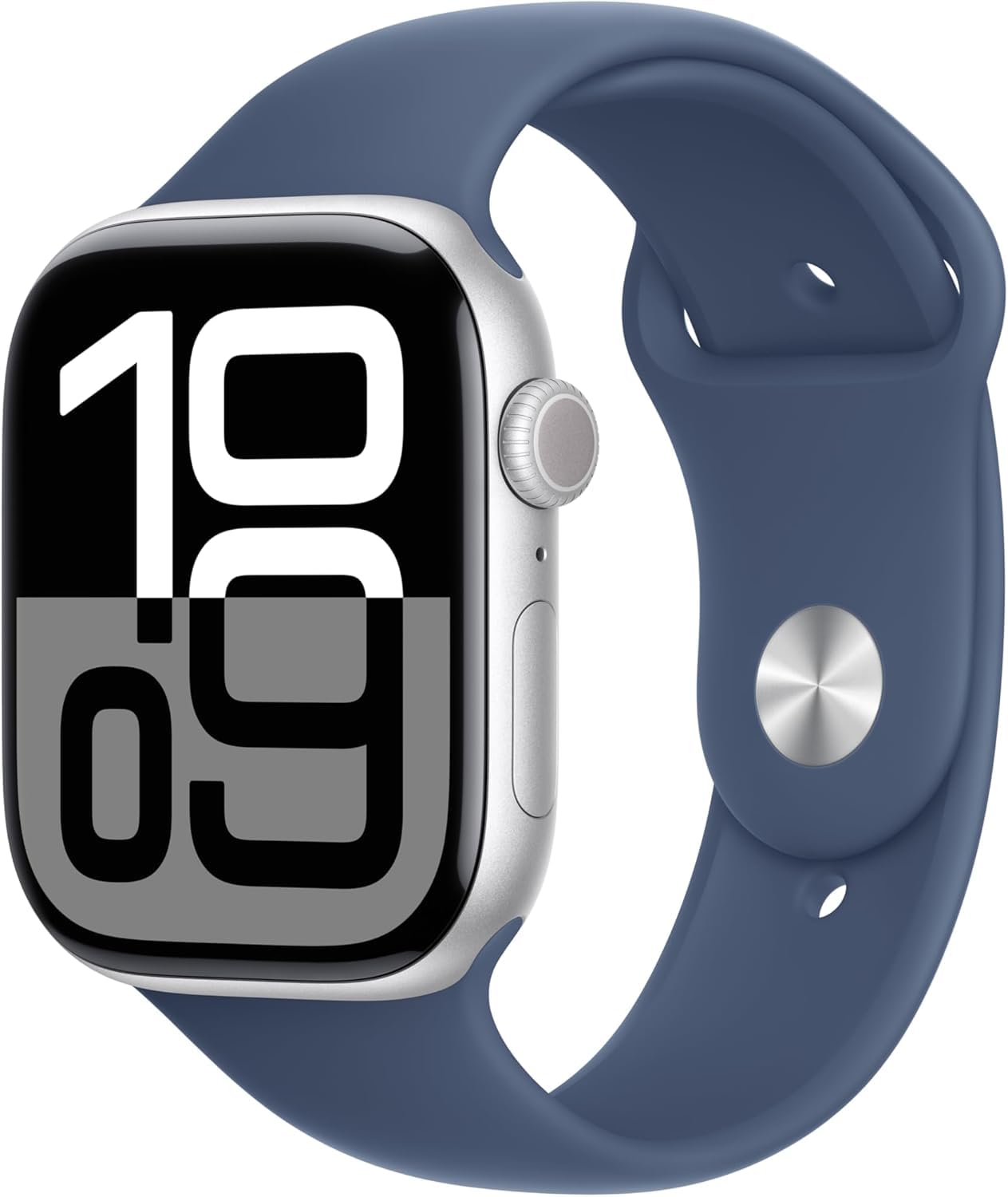 Apple Watch Series 10 [GPS, 46mm] - Silver Aluminum Case with Denim Sport Band, M/L (Renewed Premium)