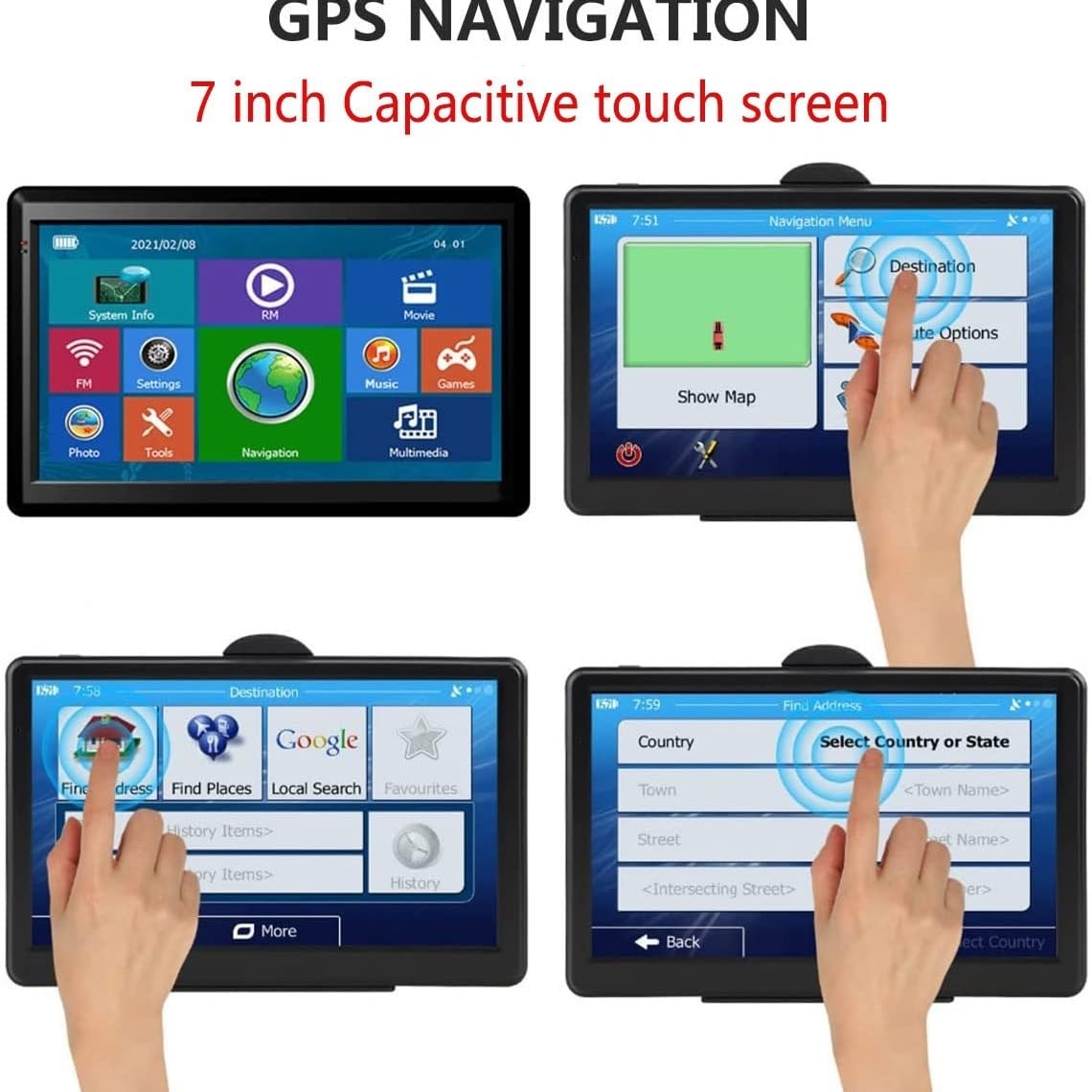 Sistema de navegación portátil para camiones de 7 pulgadas, pantalla táctil capacitiva HD, 8 GB + 256 MB