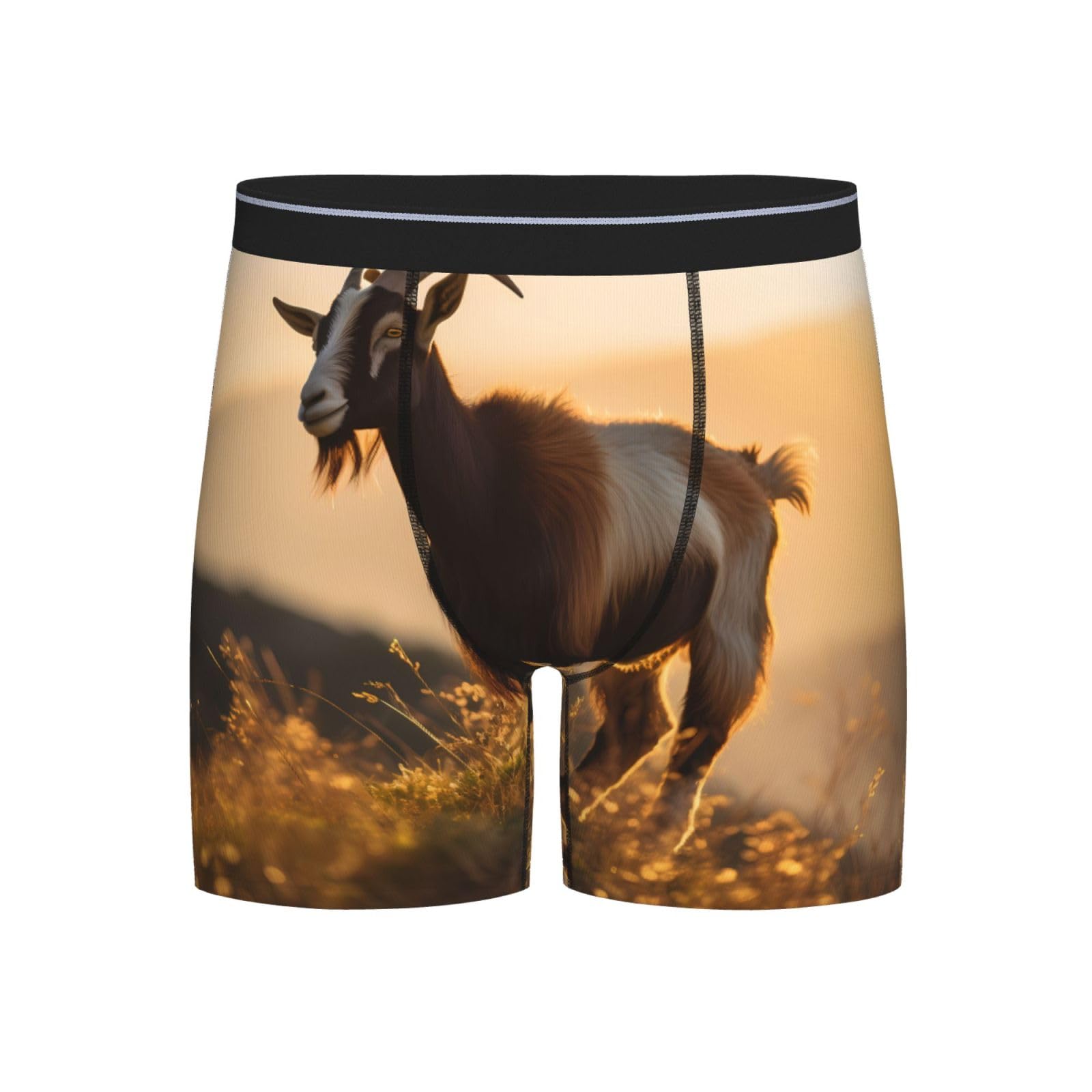 WBQLSL goats Printed men's boxer briefs, breathable, quick-drying, seamless briefs, Black, L
