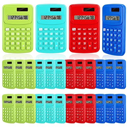 24 Pack Pocket Calculator Small Bulk Basic 4 Function Calculator 8 Digit Display Battery Powered for Desktop Home Office School Student Kids(Classic Colors)