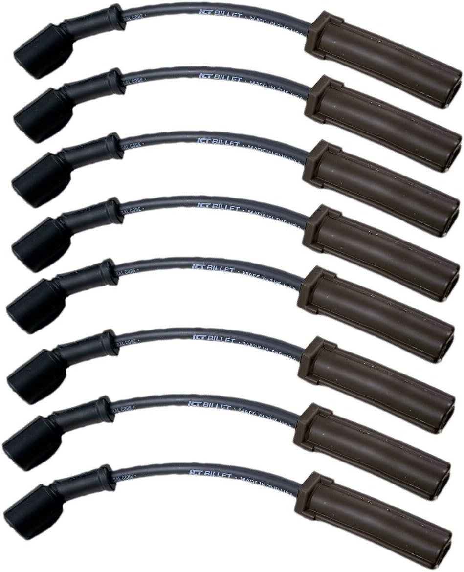 ICT Billet 8mm Spark Plug Wire Set | 10" Length | Fits LS Gen V LT 4.8L 5.3L 5.7L 6.0L 6.2L 7.0L LS1 LS2 LS3 LS6 LS7 LQ4 LQ9 LY5 LMG | High-Performance Spiral Core Ignition Wires