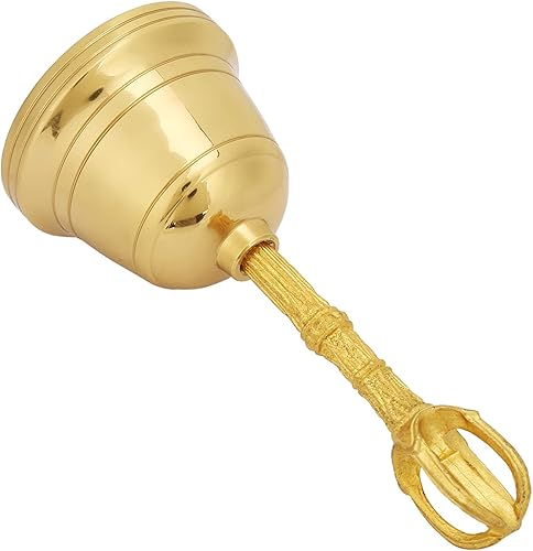 Miniatura 3 de Campana de mano de latón retro, pequeño volumen, fácil de transportar, sonido audible claro para instrumento taoísta pacífico, Feng Shui