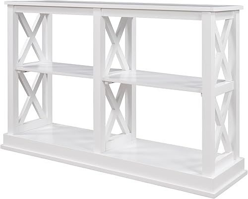 Knocbel Mesa consola de entrada de 46.5 pulgadas con estantes abiertos y marco en forma de X, mesa lateral de 3 niveles para sofá de entrada