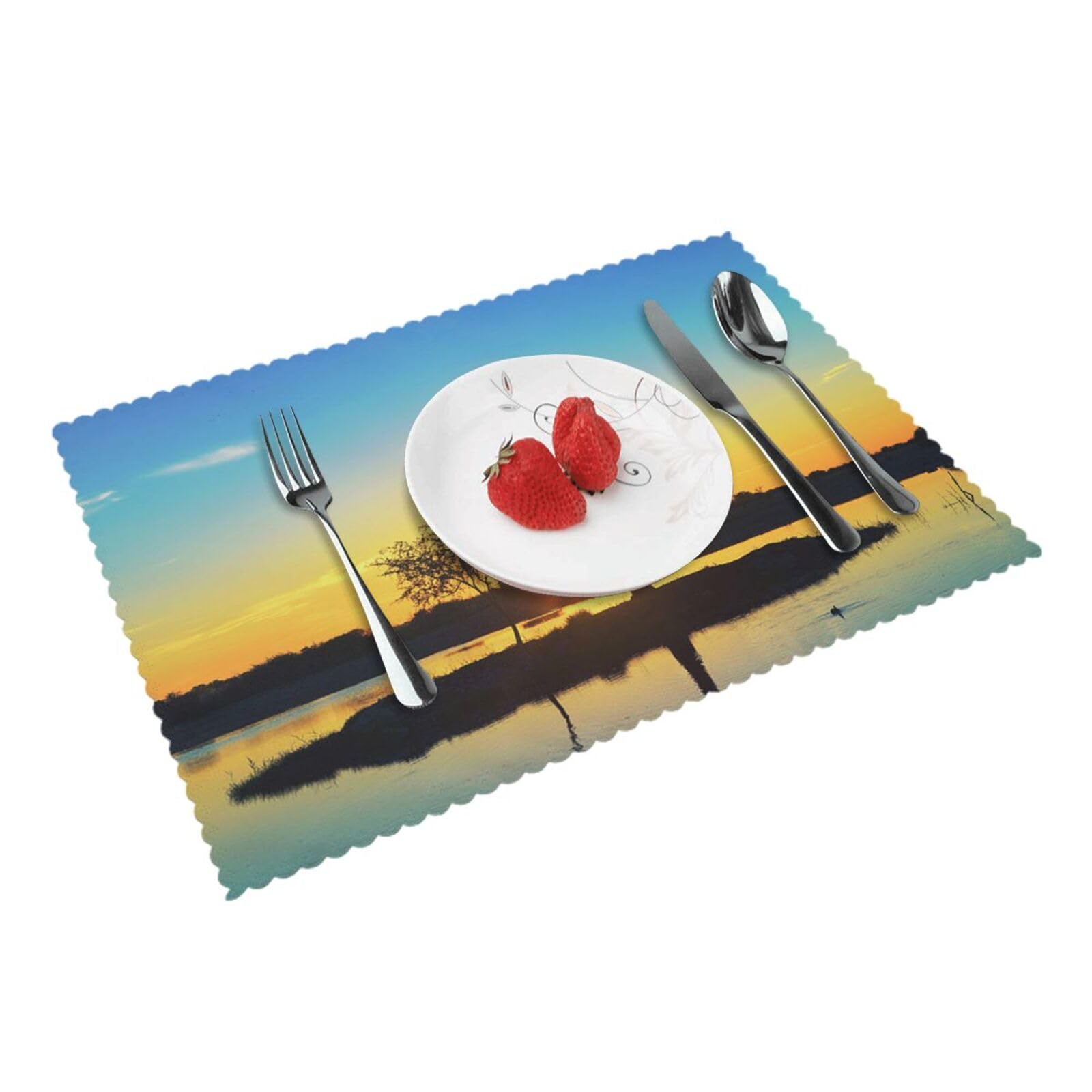 Sunset Palm Printed Placemats Set of 4 PCS Washable Placemat for Kitchen Table Heat-resistant Table Mats 45x30 CM