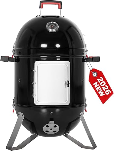 GREEN PARTY Parrilla Ahumadora Vertical de Carbón de 18", Ahumadora de Agua Tipo Bala, Parrilla de Barbacoa, Ahumadores de BBQ al Aire Libre
