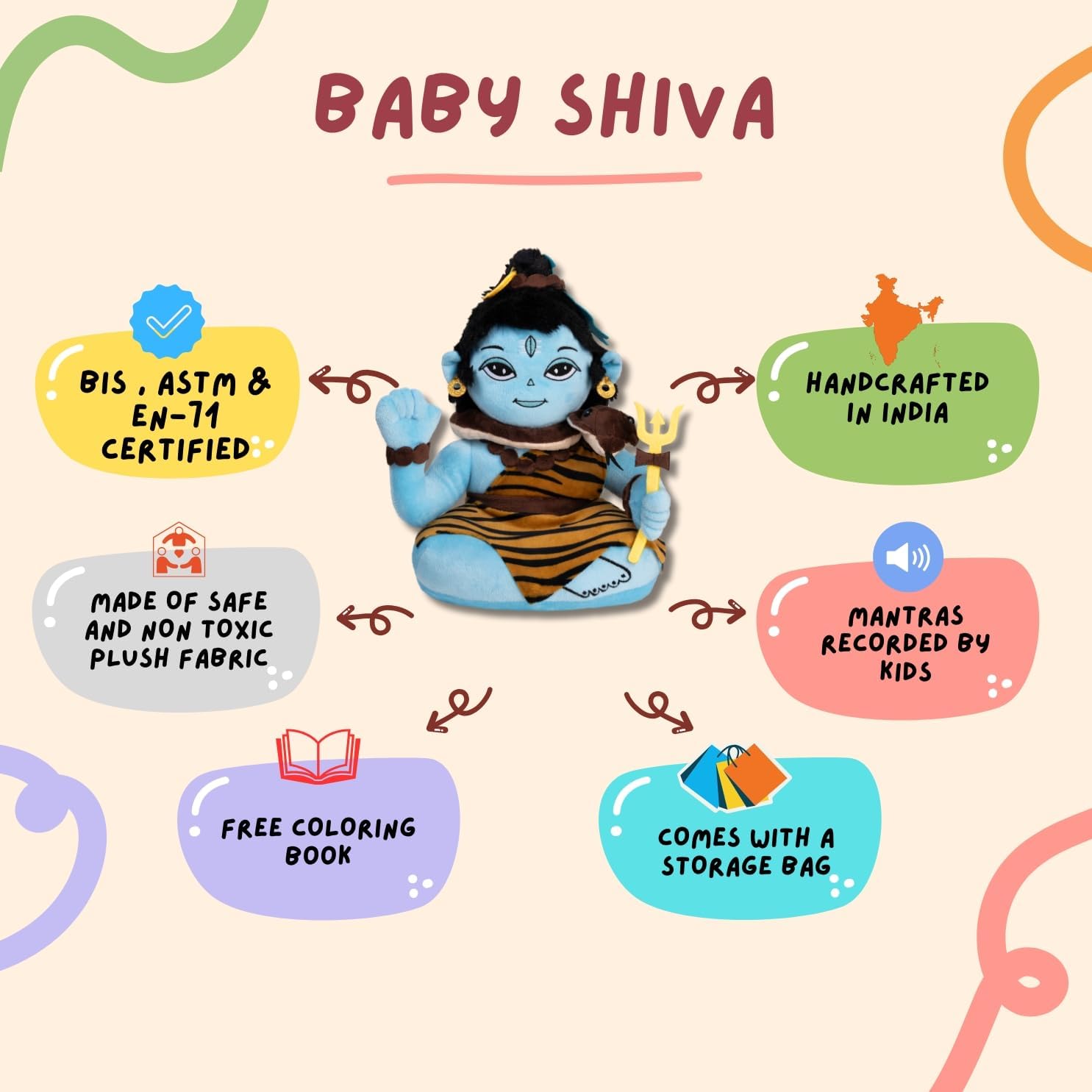 Panda's Box Mantra Chanting Baby Shiva (11 Inches) | Musical Soft Plush Toy | Best Gift for Infants, Toddlers & Babies