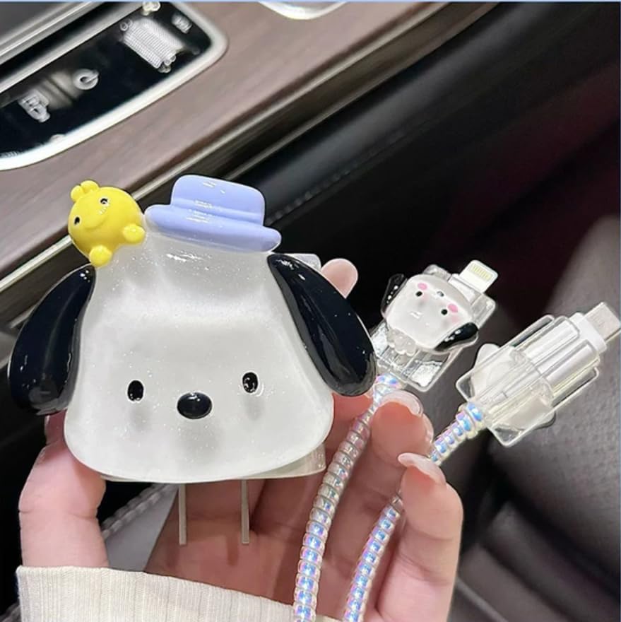Image of Cable Protector with 3D Cute Pattern for iPhone Charger only 18W & 20W, Data Line Wire Saver Charging Cable Charger Protective Cable,Full Protection Cover 4 in 1 (Clear-Puppy)