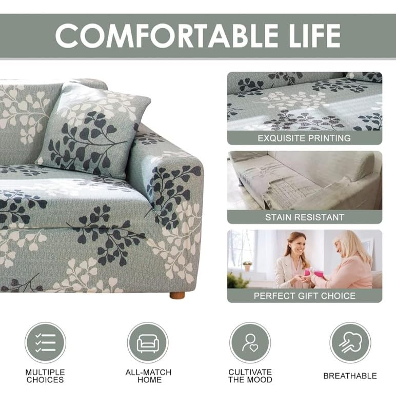 Image of HK Printed 5 Seater Sofa Cover Big Elasticity Cover Stretch Universal Sofa Slipcover 5 Seater (3 Seater Size 185-230cm and 1 Seater Size 90-145cm)