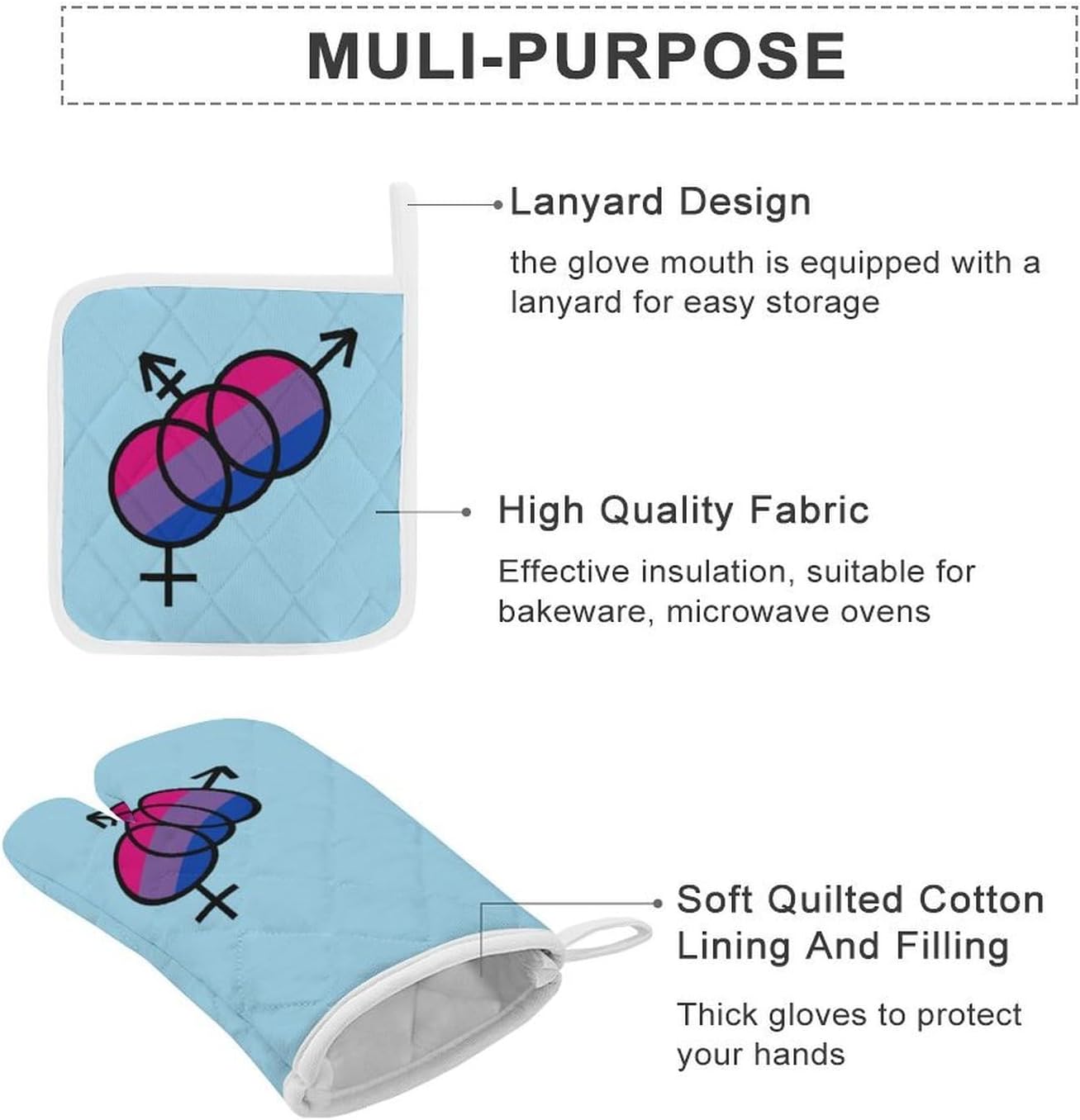 Biunity Logo Oven Mitts and Pot Holders 4Pcs Set Heat Resistant Cooking Mitts Hot Pads