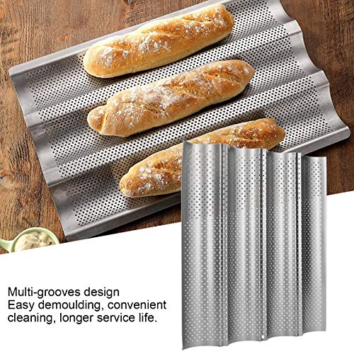 Psytfei Mold Baguette Mold Stainless Steel Silver Nonstick Multigrooves Waves French Bread Pan Baguette Baking Cooking Tray Mold Kitchen Tool(Four Grooves) #TOP2
