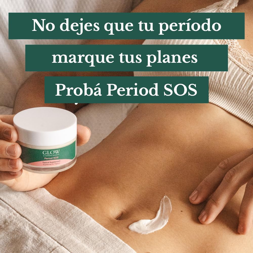 Glow by Hu - Period SOS - Crema de ñame silvestre para el alivio de los síntomas del SPM - Suplemento tópico para la hinchazón y el alivio menstrual - Apoyo al equilibrio hormonal para mujeres