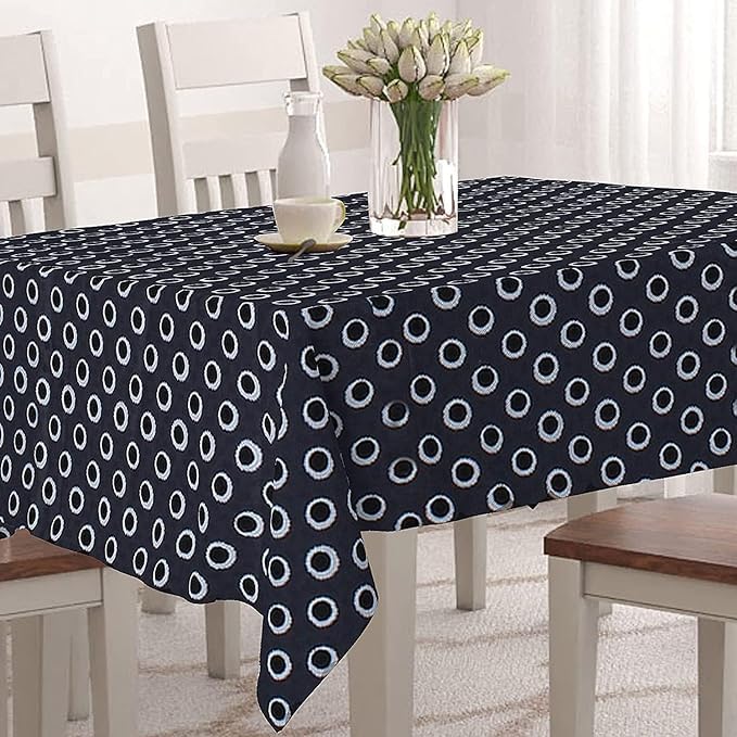 Image of PVC 4-6 Seater Square Center Dining Table Cover | Waterproof, Self Design (54 inch x 54 inch, Black)