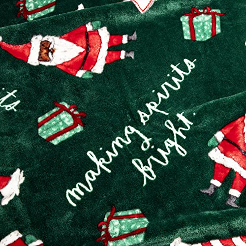 Rae Dunn Throw Blanket- Soft, Decorative Blankets For Bed Or Couch, Cozy Throws For Sofa, Christmas Plush Green Fleece Throw With All Over Santa Print, 50 Inches X 60 Inches #TOP2
