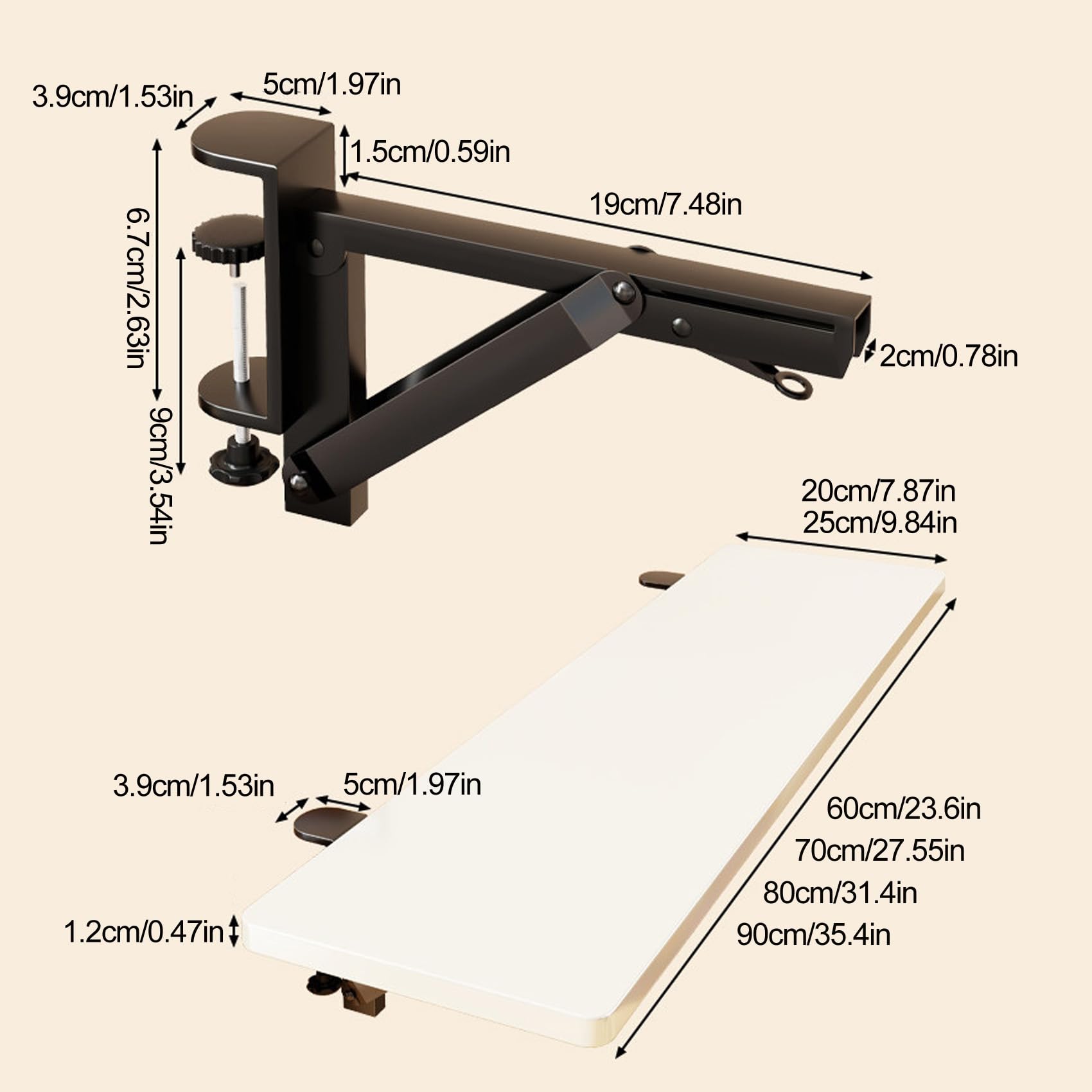 Natural,70*25,Extensión ergonómica de escritorio, extension de escritorio, soporte abrazadera para ratón, bandeja para teclado, estante para reposabrazos, extensión de escritorio para computadora