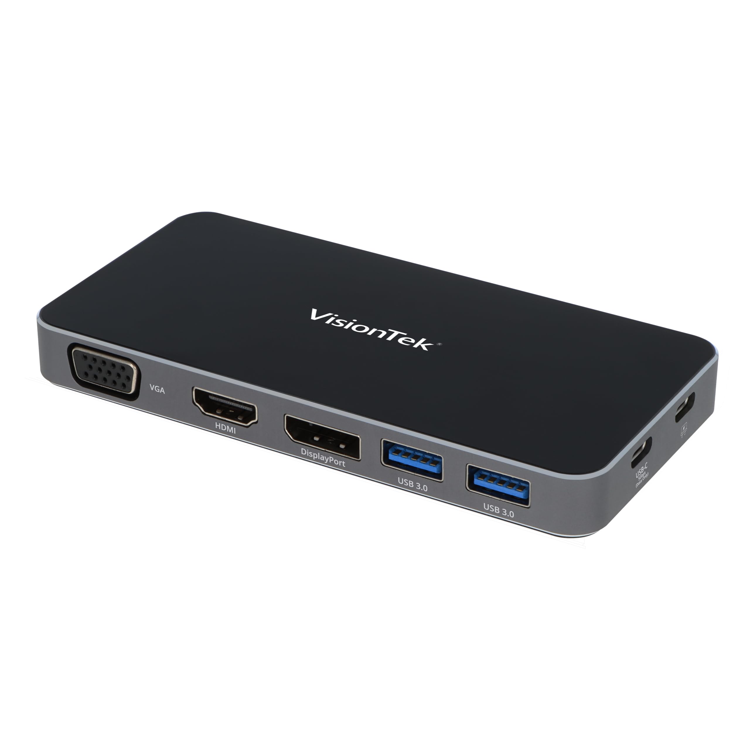 VisionTek VT210 Portable USB-C Dual Monitor Hub - 1x DP, 1x HDMI, 1x VGA, 2X USB-A Ports, 1x USB-C for Windows/MacOS/ChromeOS/iOS