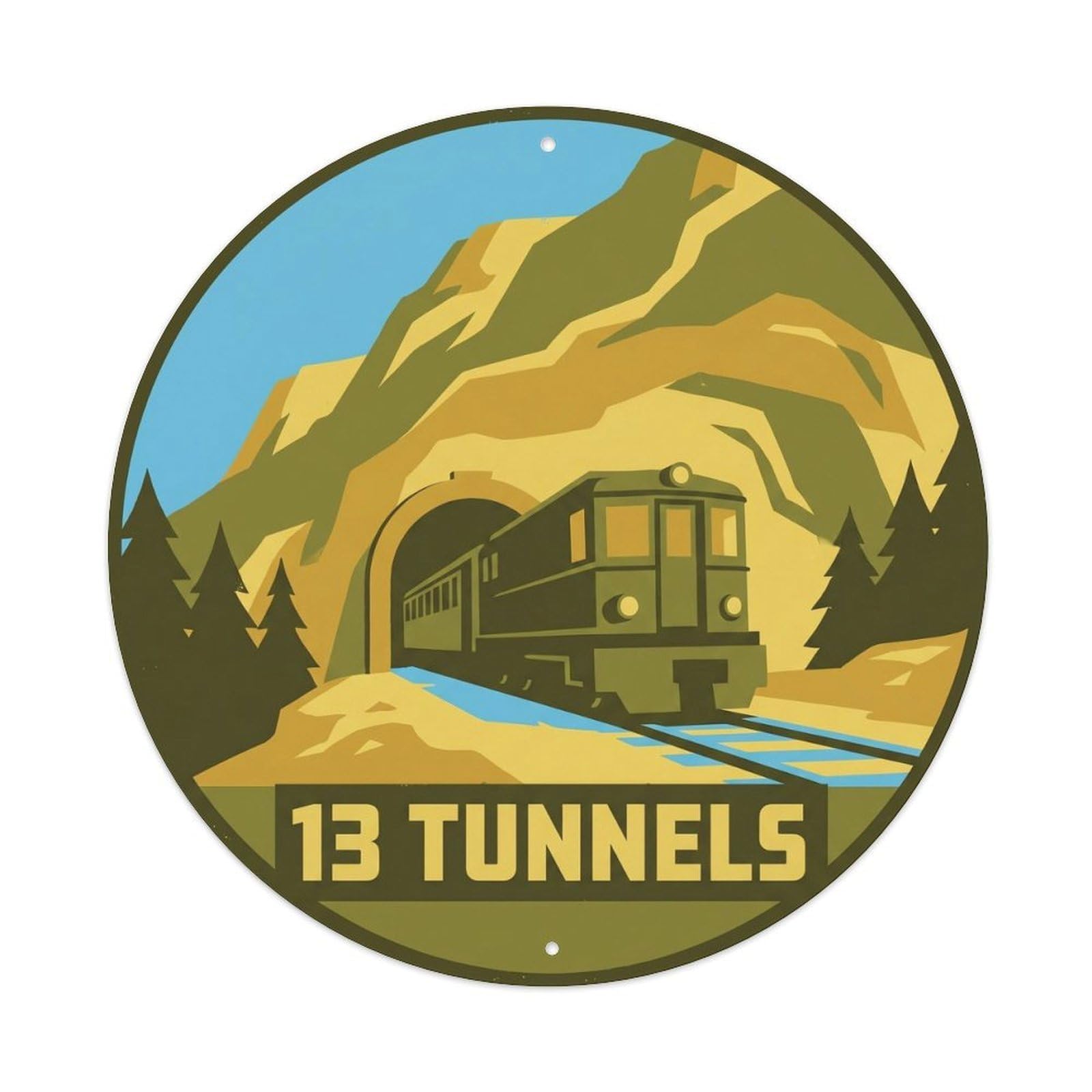 Okahys 8X8inch Classic Style Mallorca Train Through Tunnels Scenic Route Bridge Metal Tin Sign