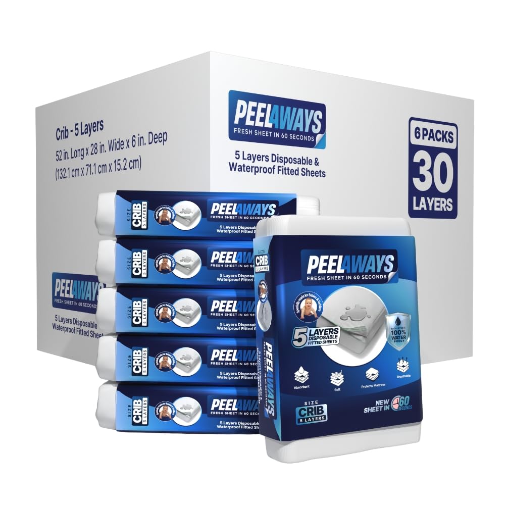 PeelAways 5-Layers | Waterproof Disposable Fitted Bed Sheets | Crib 6-Pack