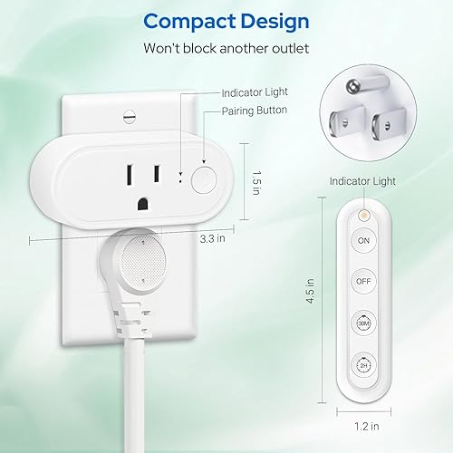 Miniatura 8 de Toma de temporizador de control remoto cuenta regresiva de doble engranaje (30 min2 h) con apagado automático - 15A1800 W - Seguro para ancianos y