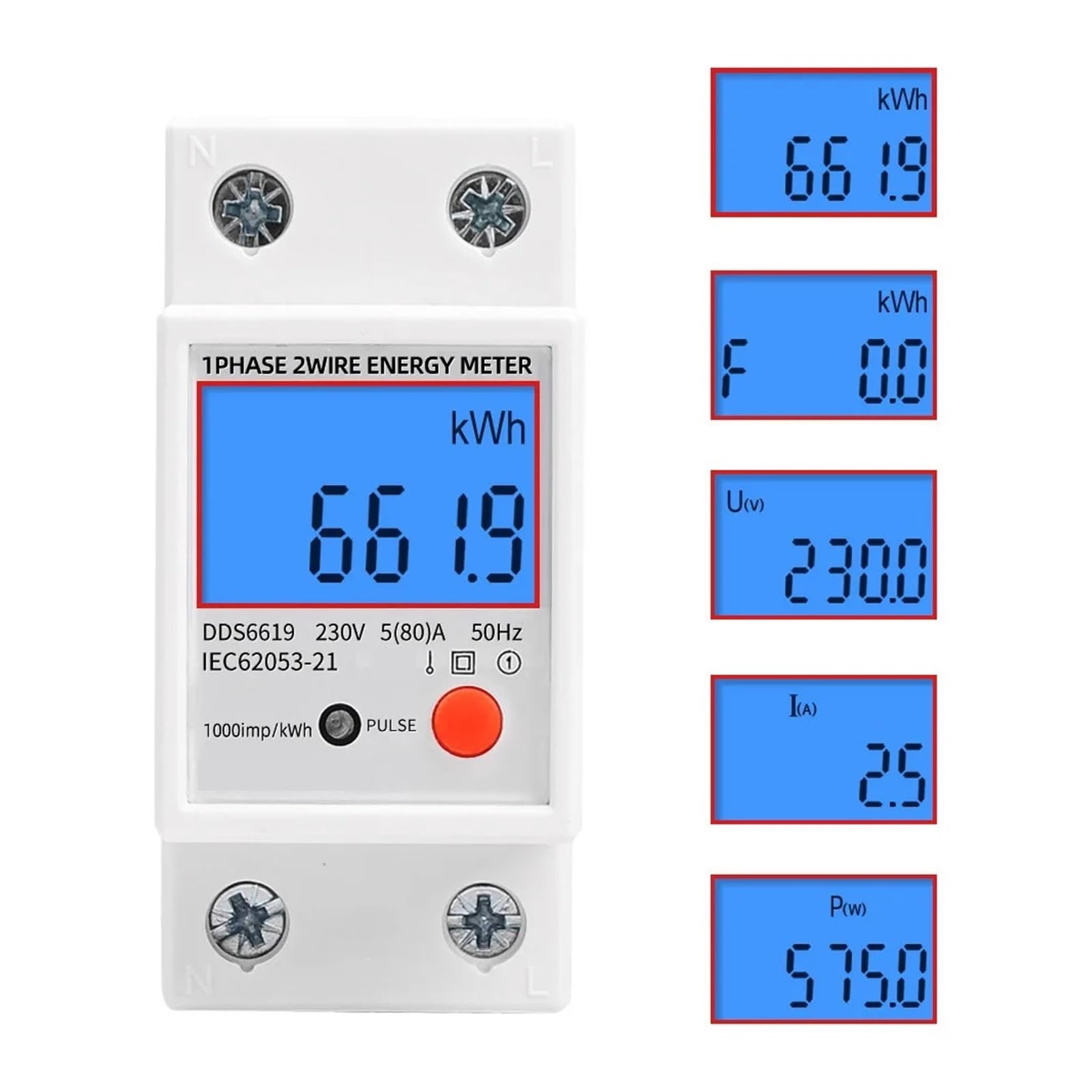 AC 80A 2P Display Digitale LCD Contatore Di Energia Monofase Kwh Misuratore Di Consumo Energetico Wattmetro Con Retroilluminazione