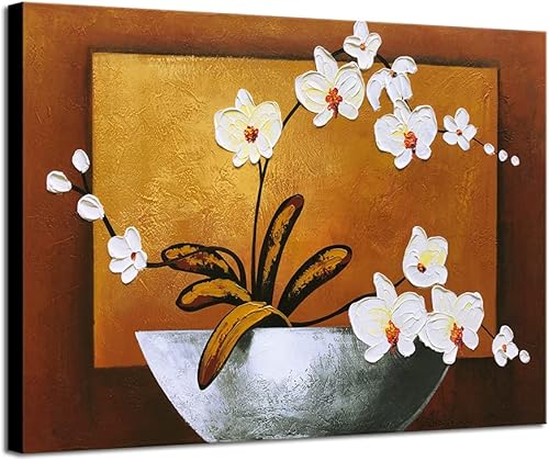 Wieco Art Pinturas al óleo florales de orquídeas sobre lienzo, arte de pared listo para colgar para sala de estar, dormitorio, decoración del hogar,