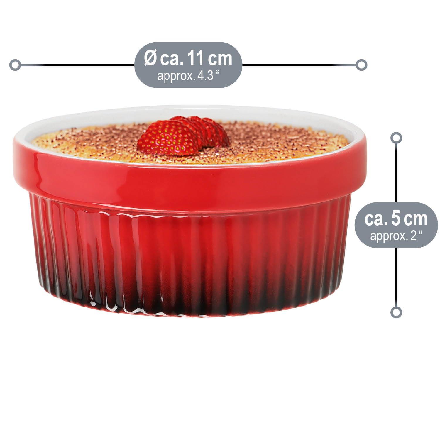 COM-FOUR® 12x Ragout Fin Bowl - Moules allant au four en rouge - Bol à crème brûlée - Bol à dessert de 250 ml chacun - Passe au lave-vaisselle