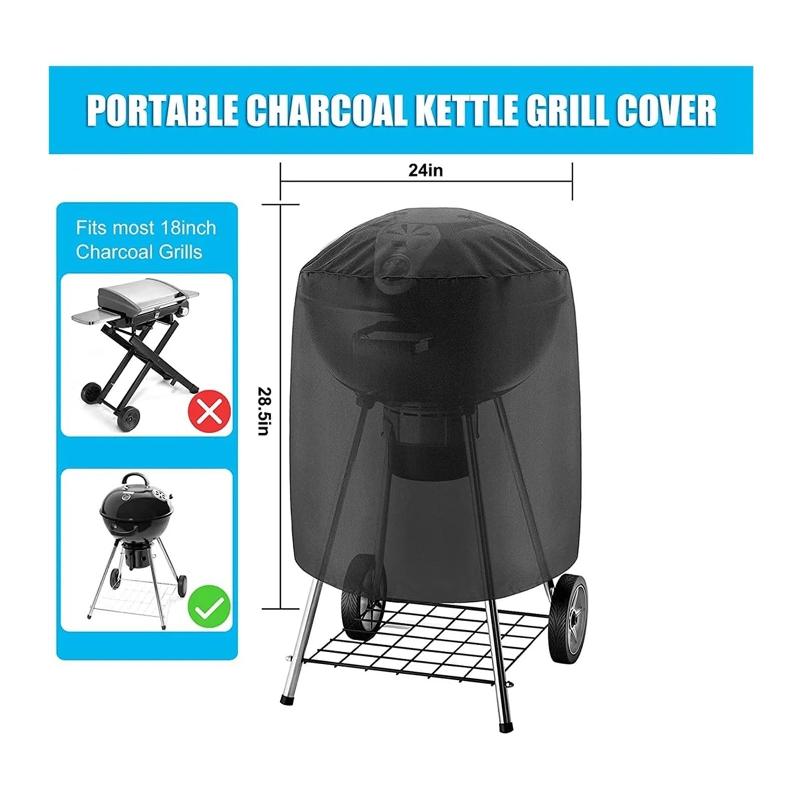 Copertura for barbecue in tessuto Oxford 210D | Copertura for barbecue da esterno rotonda nera 210D