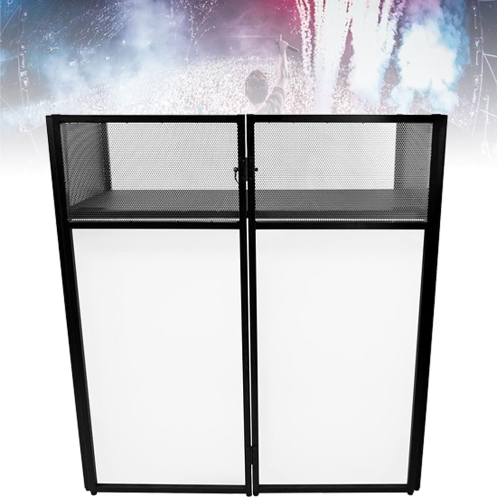 Tragbare DJ-Fassaden-Tischstation, DJ-Disco-Stand-Mixer-Regal, Faltbare DJ-Event-Kabine-Fassade mit weißem und schwarzem Gitterstoff, gepolsterte Tragetasche, Flache (40 * 40 * 20 Zoll)