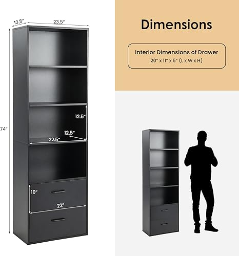 Miniatura 3 de Estantería de 4 estantes con cajones, estanterías altas y estanterías, torre vertical, estantes de almacenamiento de madera, estante moderno para