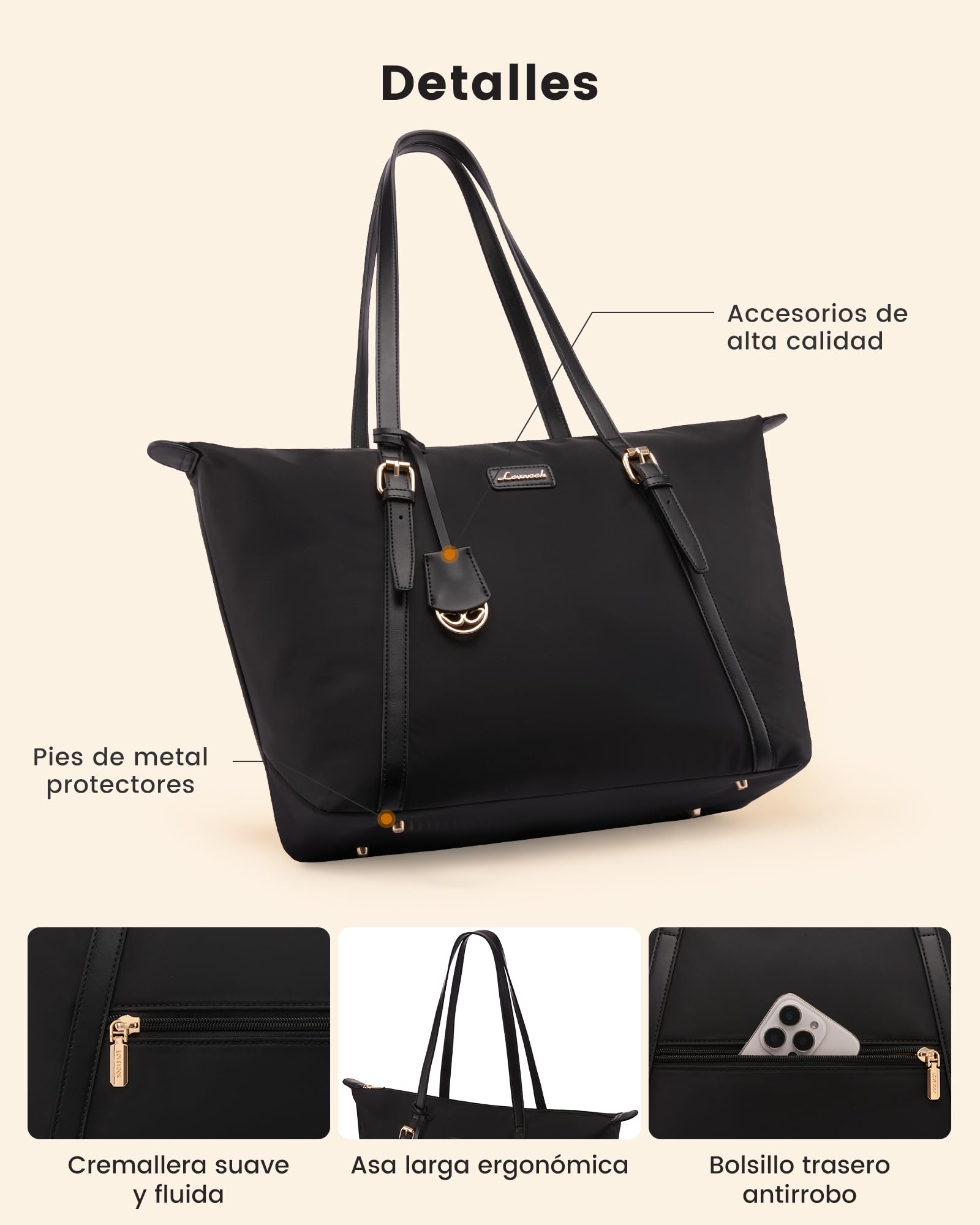 LOVEVOOK Bolso Mujer, Grande Shopper para Universitarias Uni Oficina Trabajo, Handbags for Women para 15,6pulg Ordenador Portátil, Profesora Bolsos Tote Bag Portadocumentos Bolsa de Hombro