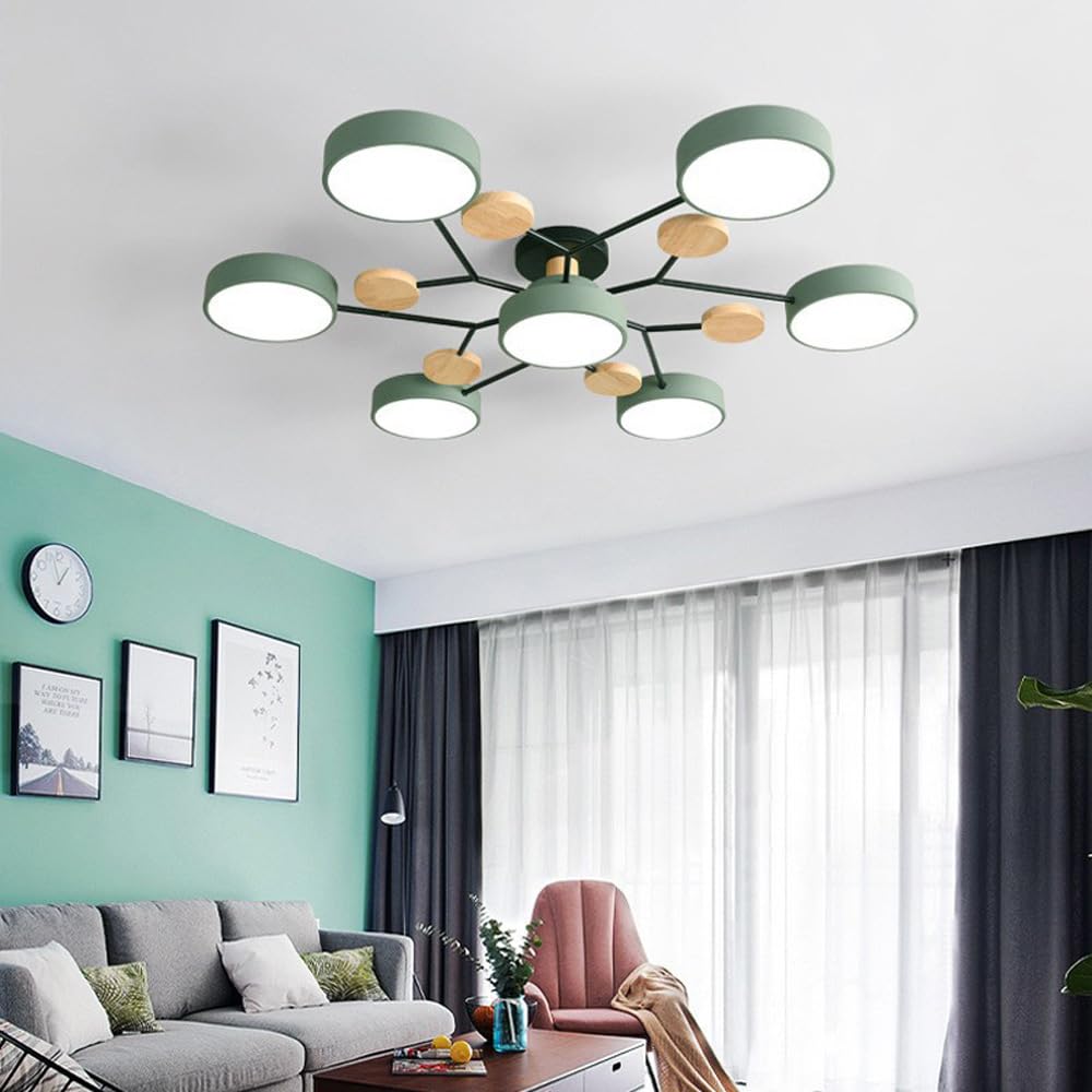 Plafoniere moderne a LED Sputnik in legno da semi-incasso Molecola nordica bianca Vicino alla plafoniera Soggiorno Illuminazione a soffitto per camera da letto Sala da pranzo Cucina per ufficio, Verd
