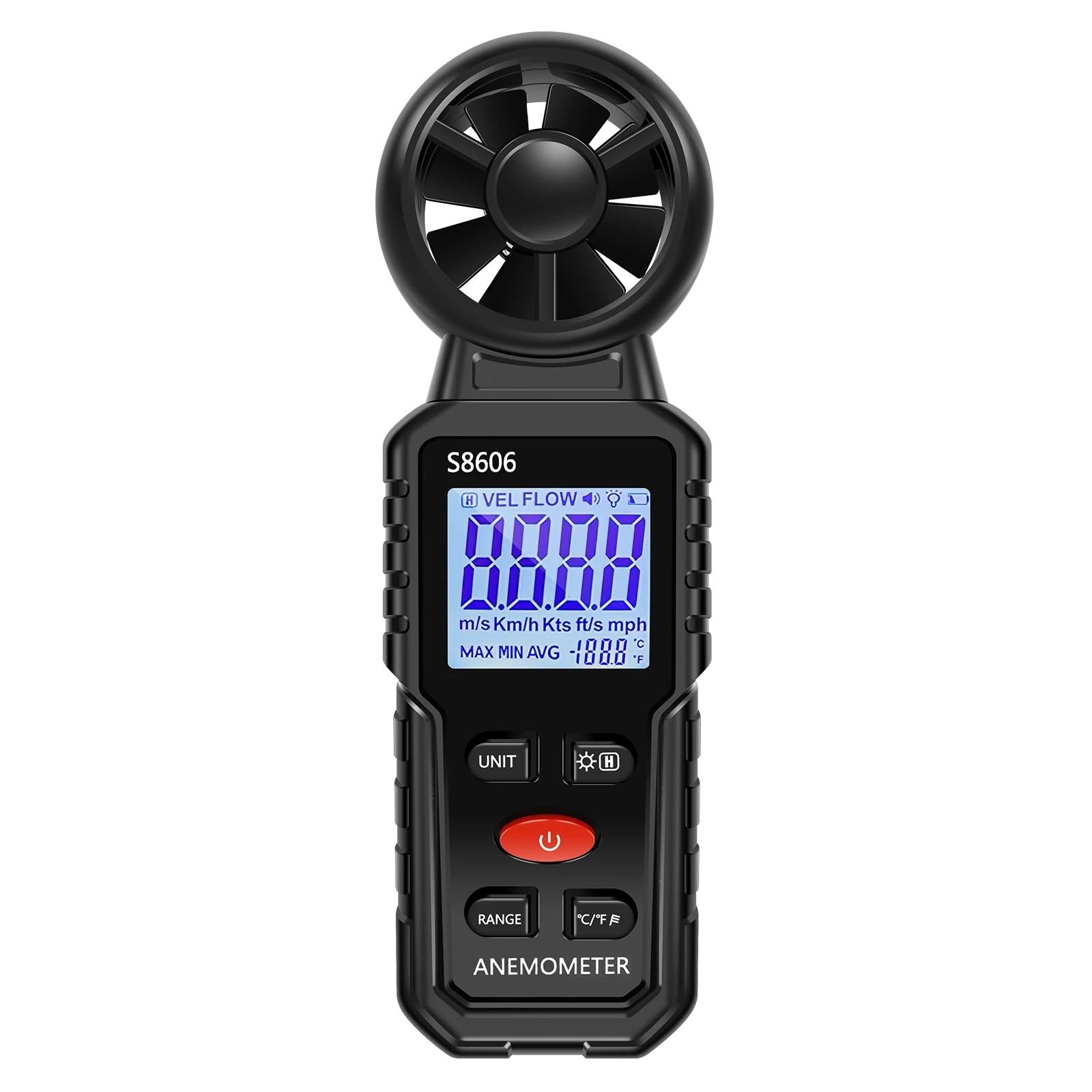 Anemómetro digital de mano con retroiluminación LCD, medidor de velocidad del aire, portátil for navegación.