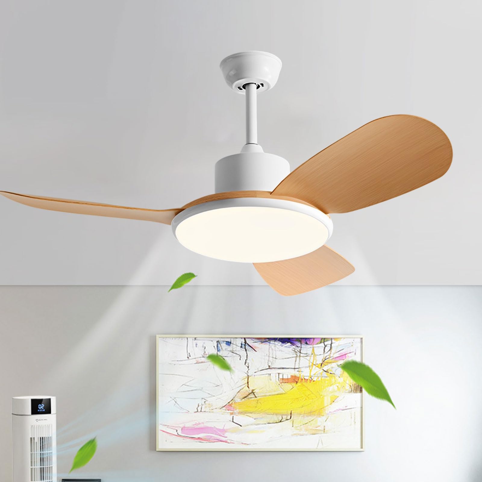KXEcoLife Remote 42in Ceiling Fan with Light Modern 60W LED Lighting Indoor 6 Speed 3 ABS Blades for Dining Room Bedroom Living Study
