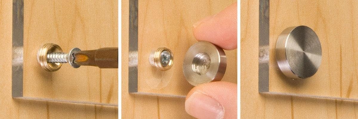 Set of 24 Solid Brass, Stainless Steel Finish, Screw Covers, Used to Accent Signage Mounted to The Wall, 3/4 x 3/16-Inch