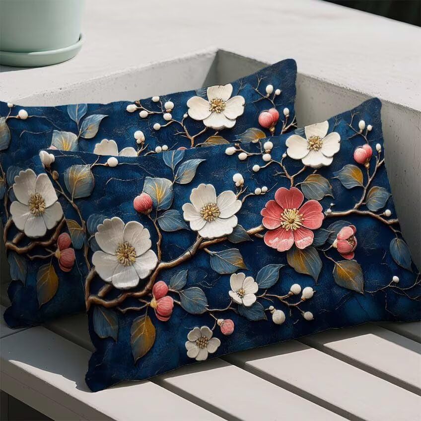 Coussin extérieur imperméable 60x90 cm à motif fleur, protection déperlante lot de 2